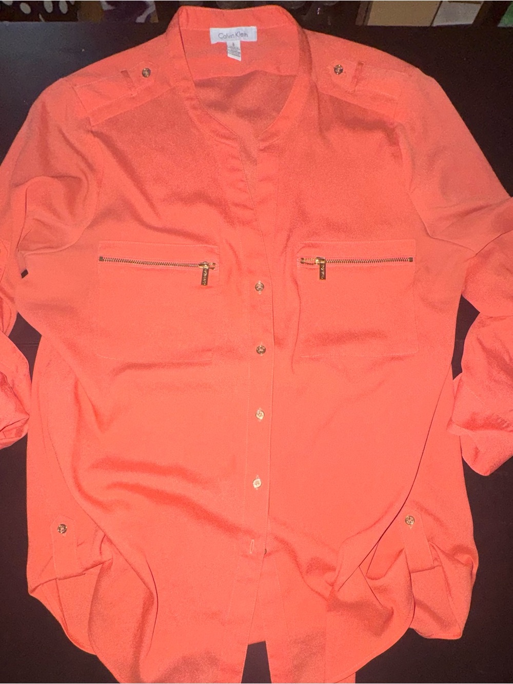 Calvin Klein Bright Coral Zip-Pocket Shirt